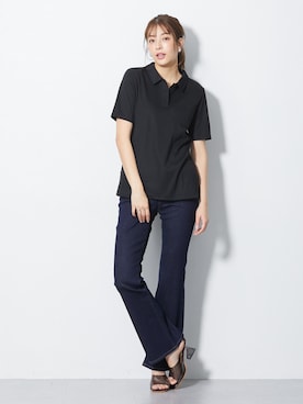 「nissen（ニッセン）の高身長　リニューアル版すごのびストレッチデニムブーツカットパンツ（選べる2レングス）丈長め・トールサイズ（パンツ、ブルー系）」を使った、nissen Tall Modelsさん（レディース・173cm）の春コーディネート