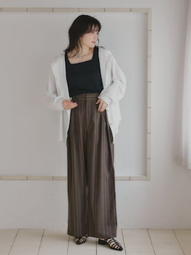 「nissen（ニッセン）の高身長　前後２ＷＡＹリブタンクトップ（トールサイズ）（Tシャツ/カットソー、ホワイト系）」を使った、nissen Tall Modelsさん（レディース・173cm）の夏コーディネート