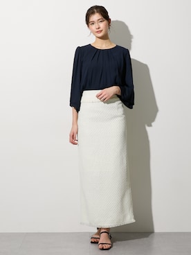 「nissen（ニッセン）の高身長　ツイードペンシルスカート（セットアップ対応）（トールサイズ）（スカート、ホワイト系）」を使った、nissen Tall Modelsさん（レディース・173cm）の春コーディネート