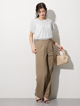 「nissen（ニッセン）の高身長　ストレッチきれい見えワイドパンツ　丈長め・トールサイズ(選べる2レングス)（パンツ、ブラック系）」を使った、nissen Tall Modelsさん（レディース・173cm）の春コーディネート