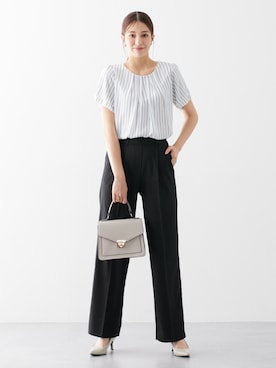 高身長 薄手素材ストレッチきれいめワイドパンツ 丈長め・トール