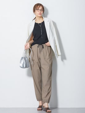 「nissen（ニッセン）の高身長　シアーオーバーサイズテーラードジャケット（トールサイズ）（ジャケット/アウター、ホワイト系）」を使った、nissen Tall Modelsさん（レディース・173cm）の春コーディネート