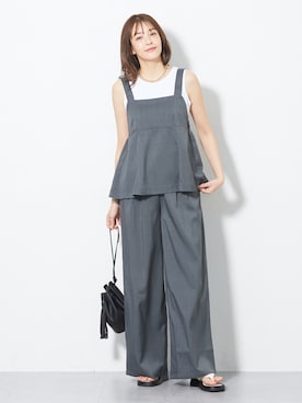 「nissen（ニッセン）の高身長　ONにもOFFにも使えるきれい見え綿混タンクトップ（トールサイズ）（キャミソール、ホワイト系）」を使った、nissen Tall Modelsさん（レディース・173cm）の春コーディネート