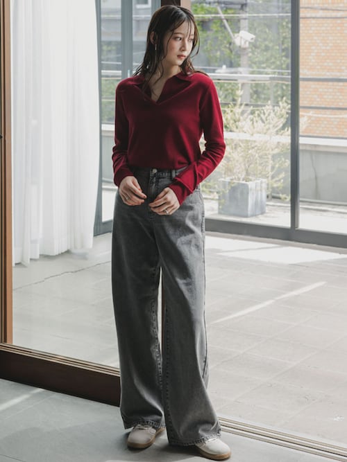 高身長 スキッパーポロニット（トールサイズ）Essenave（ニット