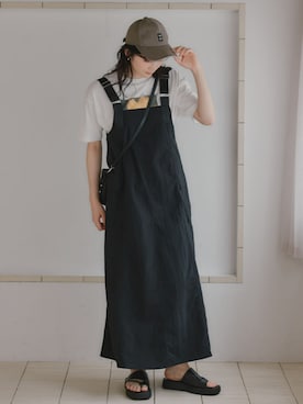 「slattgir（スラットジール）の高身長　プリントTシャツ（トールサイズ）Essenave（Tシャツ/カットソー、ホワイト系）」を使った、nissen Tall Modelsさん（レディース・173cm）の夏コーディネート