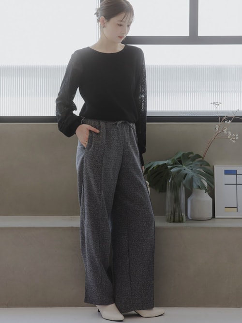 セール】高身長 ツイードリラックスワイドパンツ（トールサイズ