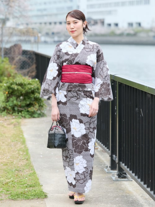 セール】高身長 花柄浴衣セット（ゆかた＋へこ帯）（トール