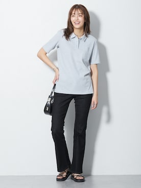 「nissen（ニッセン）の高身長　リニューアル版すごのびストレッチデニムブーツカットパンツ（選べる2レングス）丈長め・トールサイズ（パンツ、ブラック系）」を使った、nissen Tall Modelsさん（レディース・173cm）の春コーディネート