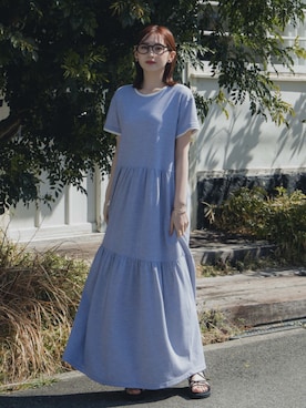 高身長 鹿の子ティアードフレアワンピース（トールサイズ）Essenave