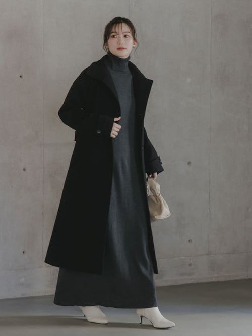セール】高身長 ニットメルトンスタンドネックロングコート（トール