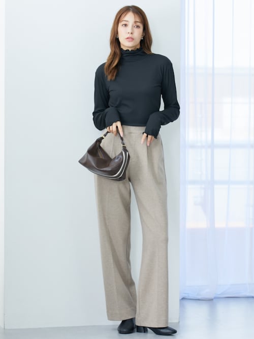 高身長 股下伸ばせて洗濯機で洗える綿混ウール調カットソーやわらか