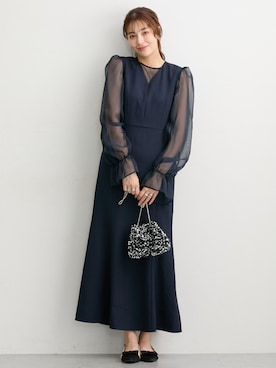「nissen（ニッセン）の高身長【結婚式・パーティー・オケージョンドレス】シアーブラウス＋マーメイドジャンパースカート２点セット（トールサイズ）（フォーマルスーツ/小物、ブルー系）」を使った、nissen Tall Modelsさん（レディース・173cm）の夏コーディネート