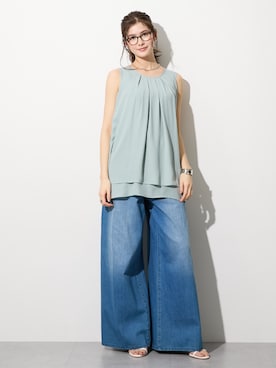 「nissen（ニッセン）の高身長　ジョーゼットノースリーブタックブラウス　（トールサイズ）（シャツ/ブラウス、ブラック系）」を使った、nissen Tall Modelsさん（レディース・173cm）の春コーディネート