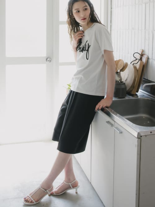 高身長 綿100％コード刺しゅうロゴTシャツ（トールサイズ