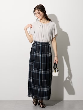 「nissen（ニッセン）の高身長　ジョーゼットフレアブラウス　（トールサイズ）（シャツ/ブラウス、ベージュ系）」を使った、nissen Tall Modelsさん（レディース・173cm）の春コーディネート