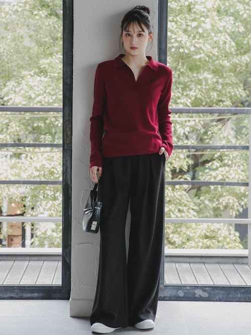 エルメスーセーター 高身長 スキッパーポロニット（トールサイズ）Essenave（ニット