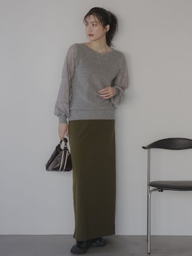 「アイテム（スカート、グリーン系）」を使った、nissen Tall Modelsさん（レディース・174cm）の秋コーディネート