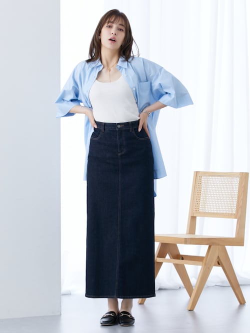 セール】高身長 すごのびストレッチデニムマキシスカート （トール