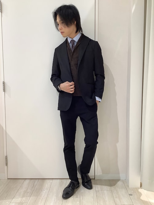 ベスト ジレ 「東京シャツ×gim(R) 」前身布帛ラペルメンズニットジレ 