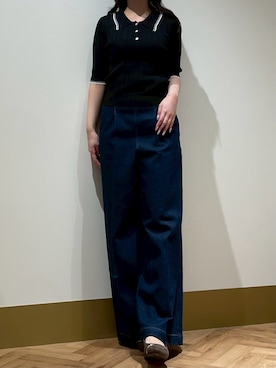 「31 Sons de mode（トランテアン　ソン　ドゥ　モード）の2026春夏新作 アイレット編みポロニット（ニット/セーター、ブラック系）」を使った、モユク札幌店さん（レディース・159cm）の春コーディネート