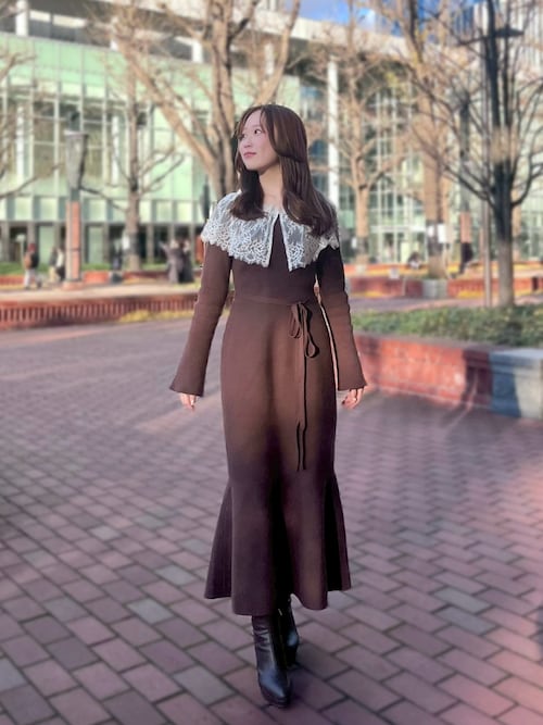 セール】2025秋冬新作 ビックレース衿マーメイドワンピース