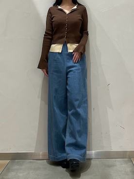 「31 Sons de mode（トランテアン　ソン　ドゥ　モード）の2026春夏新作 レースアップデニムワイドパンツ（デニムパンツ、ブルー系）」を使った、モユク札幌店さん（レディース・159cm）の春コーディネート
