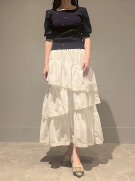 「31 Sons de mode（トランテアン　ソン　ドゥ　モード）の2026春夏新作 アシメティアードスカート（スカート、ホワイト系）」を使った、モユク札幌店さん（レディース・159cm）の春コーディネート