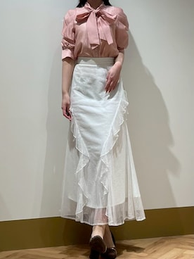 「31 Sons de mode（トランテアン　ソン　ドゥ　モード）の2026春夏新作 レースセミマーメイドスカート（スカート、ホワイト系）」を使った、モユク札幌店さん（レディース・159cm）の春コーディネート