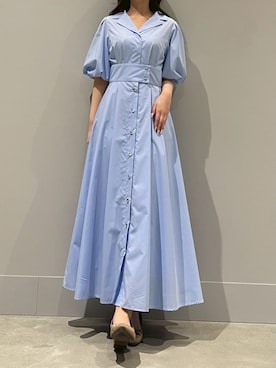 「31 Sons de mode（トランテアン　ソン　ドゥ　モード）の2026春夏新作 パフスリーブシャツワンピース（ワンピース、ブルー系）」を使った、モユク札幌店さん（レディース・159cm）の春コーディネート