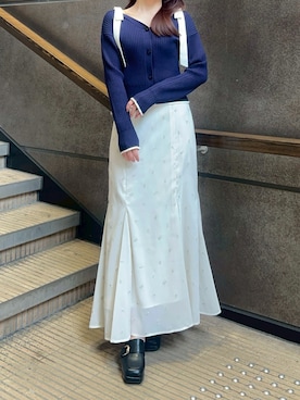 「31 Sons de mode（トランテアン　ソン　ドゥ　モード）の2026春夏新作 刺繍マーメイドスカート（スカート、ホワイト系）」を使った、モユク札幌店さん（レディース・159cm）の春コーディネート