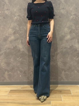 「31 Sons de mode（トランテアン　ソン　ドゥ　モード）の2026春夏新作 5分袖ハート刺繍ニット（ニット/セーター、ホワイト系）」を使った、モユク札幌店さん（レディース・159cm）の春コーディネート