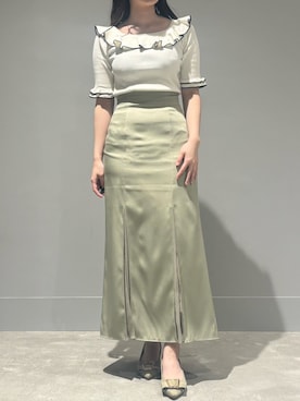 「31 Sons de mode（トランテアン　ソン　ドゥ　モード）の2026SS新色 異素材プリーツマーメイドスカート（スカート、グリーン系）」を使った、モユク札幌店さん（レディース・159cm）の春コーディネート