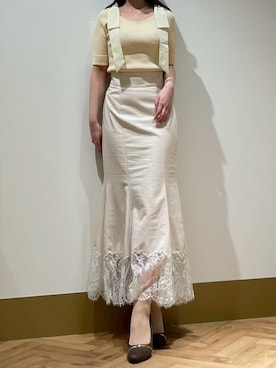 「31 Sons de mode（トランテアン　ソン　ドゥ　モード）の2026春夏新作 裾レースマーメイドスカート（スカート、ホワイト系）」を使った、モユク札幌店さん（レディース・159cm）の春コーディネート