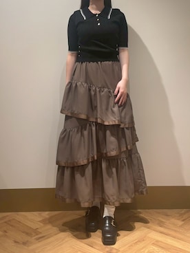 「31 Sons de mode（トランテアン　ソン　ドゥ　モード）の2026春夏新作 アシメティアードスカート（スカート、ブラウン系）」を使った、モユク札幌店さん（レディース・159cm）の春コーディネート