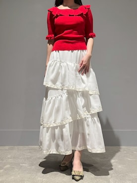 「31 Sons de mode（トランテアン　ソン　ドゥ　モード）の2026春夏新作 フリル配色ニット（ニット/セーター、ホワイト系）」を使った、モユク札幌店さん（レディース・159cm）の春コーディネート