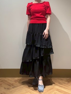 「31 Sons de mode（トランテアン　ソン　ドゥ　モード）の2026春夏新作 アシメティアードスカート（スカート、ブラック系）」を使った、モユク札幌店さん（レディース・159cm）の春コーディネート