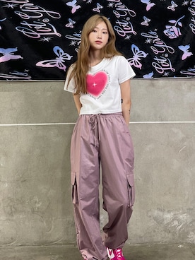 「韓国コーデ」｜「アイテム（カーゴパンツ）」を使った、LUVISTRUEさん（レディース・160cm）の夏コーディネート