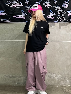 「韓国コーデ」｜「アイテム（カーゴパンツ）」を使った、LUVISTRUEさん（レディース・155cm）の夏コーディネート