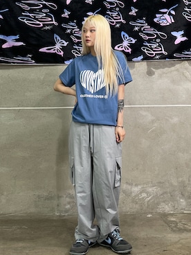 「韓国コーデ」｜「アイテム（カーゴパンツ）」を使った、LUVISTRUEさん（レディース・155cm）の夏コーディネート