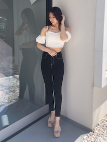 即日発送！GYDA オフショルバルーンスリーブブラウス ミックス　完売カラー セール】オフショルバルーンスリーブブラウス（シャツ/ブラウス