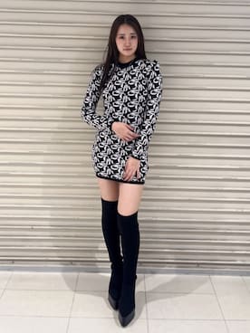 「GYDA（ジェイダ）のGYDA pattern プチハイニットワンピース（ワンピース）」を使った、yumenoさん（レディース・165cm）の秋コーディネート