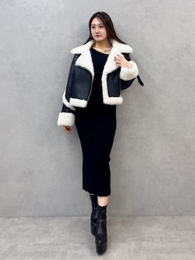 「アイテム（ムートンコート）」を使った、yumenoさん（レディース・165cm）の冬コーディネート