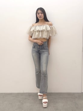 「オフショルブラウス」｜yumenoさん（レディース・165cm）の夏コーディネート