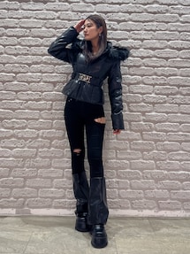 GDベルト付きフェイクレザーショートダウンコート｜ジェイダ（GYDA