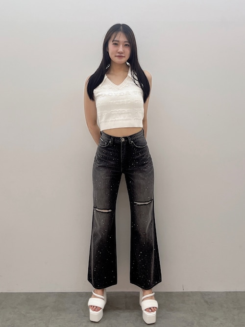 GYDAjacquardブリーチニットトップス