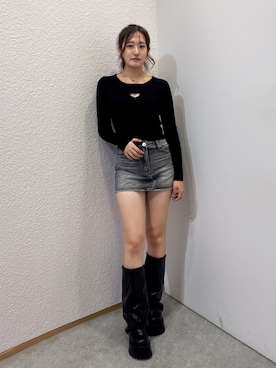 「GYDA（ジェイダ）のVintageデニムスカートライクショートパンツ（デニムスカート）」を使った、yumenoさん（レディース・165cm）の夏コーディネート