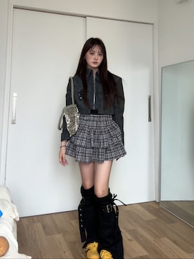 「アイテム（レッグウォーマー）」を使った、胡熊もえさん（レディース・153cm）の夏コーディネート
