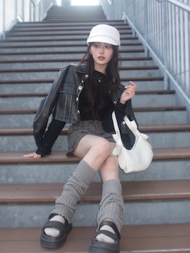 「GRL（グレイル）のアイテム（バッグ）」を使った、胡熊もえさん（レディース・153cm）の春コーディネート