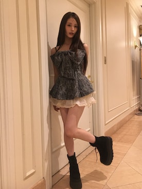 「GRL（グレイル）のアイテム（ブーツ、ブラック系）」を使った、胡熊もえさん（レディース・153cm）の夏コーディネート