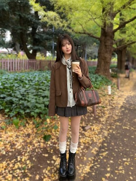 「アイテム（ファッション雑貨）」を使った、胡熊もえさん（レディース・153cm）の秋コーディネート